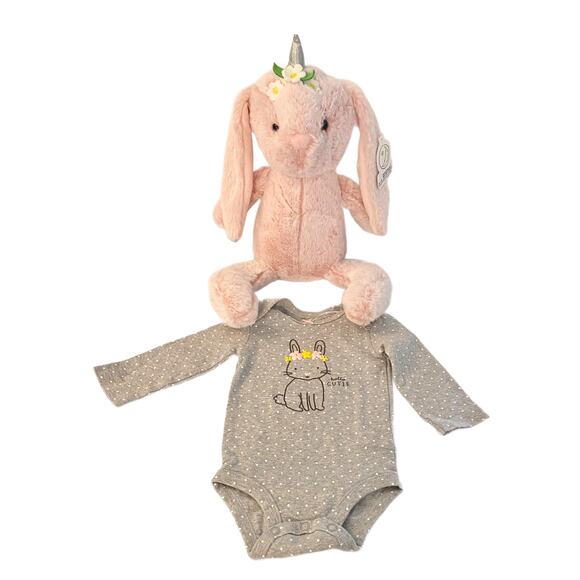 Bundle of Baby Bunny Onesie &16" NWT Pink Unicorn Bunny Size 6 Months. - Picture 1 of 9